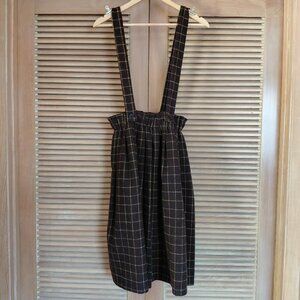Japanese Style Brown Flannel Plaid Skirt With Suspenders Paper Bag Waist Brown S